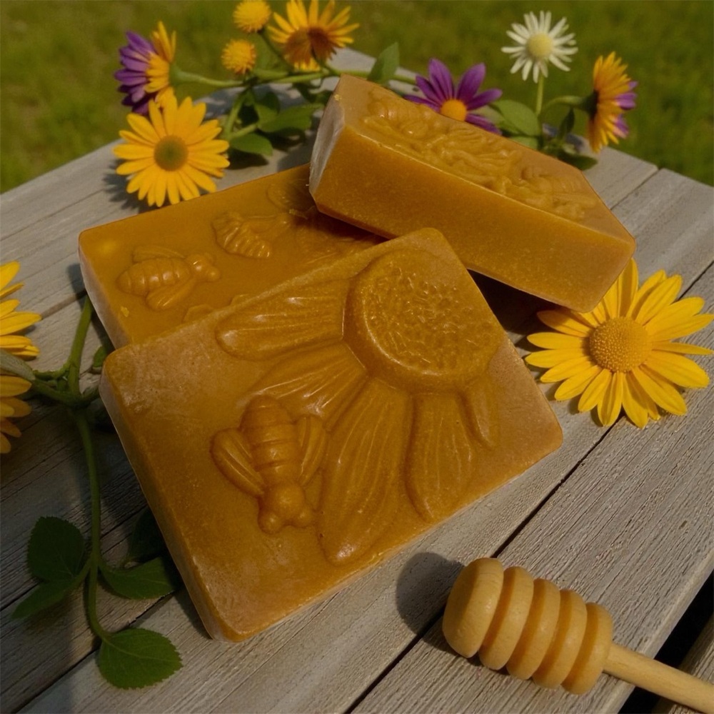 got milk, soap, a pack of 3 Honey  Soap Bars